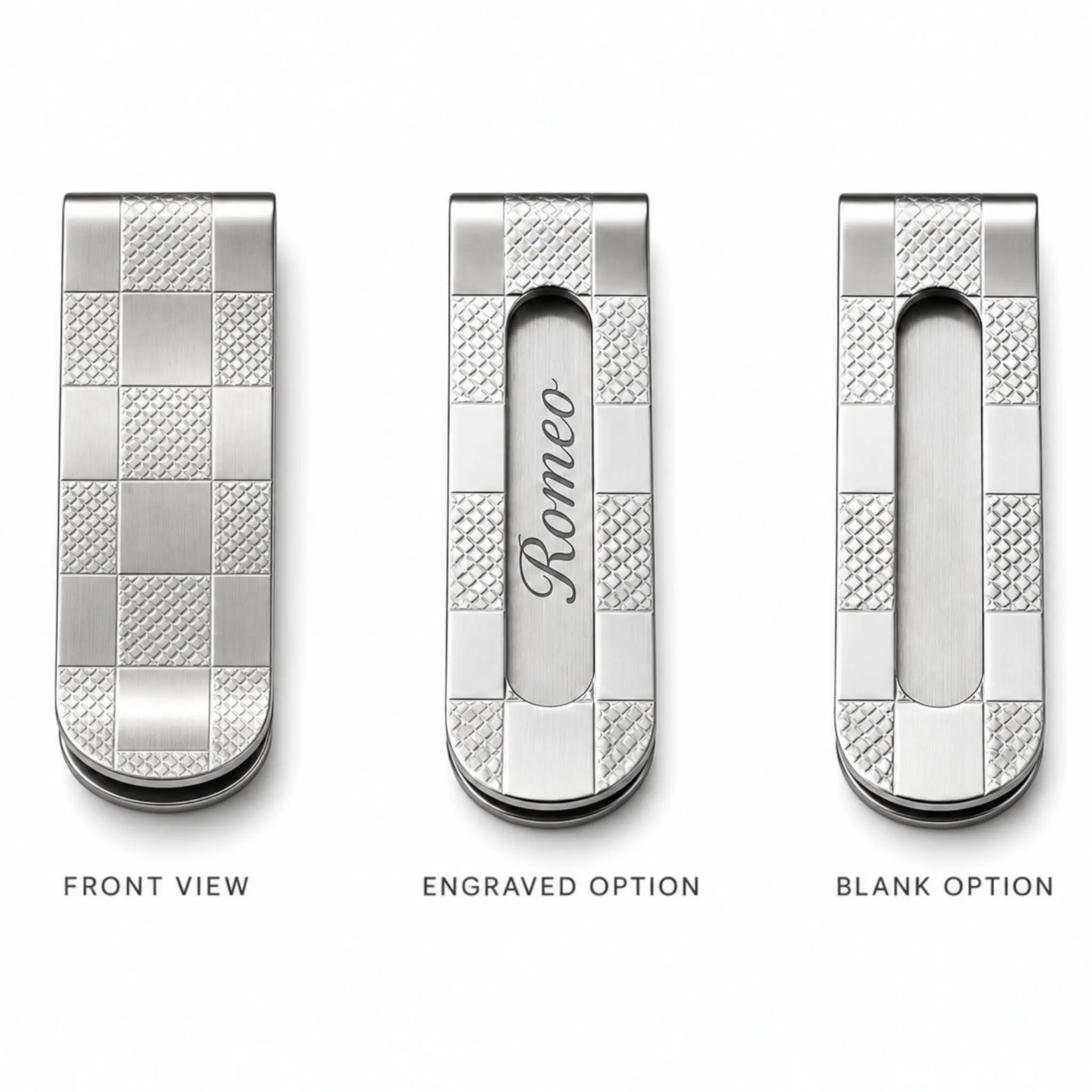 Silver Geometric Checkered Personalised Money Clip