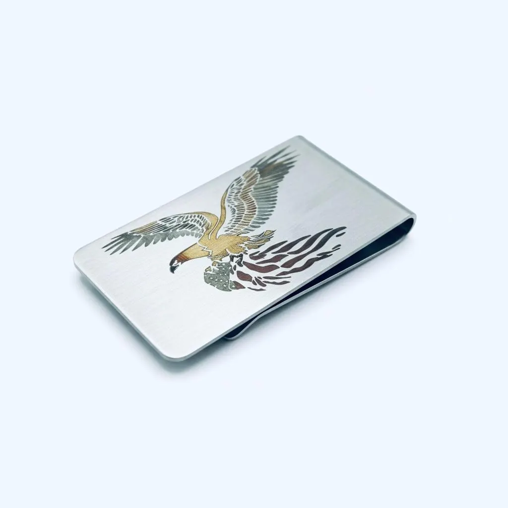 Bald Eagle and American Flag Personalised Money Clip