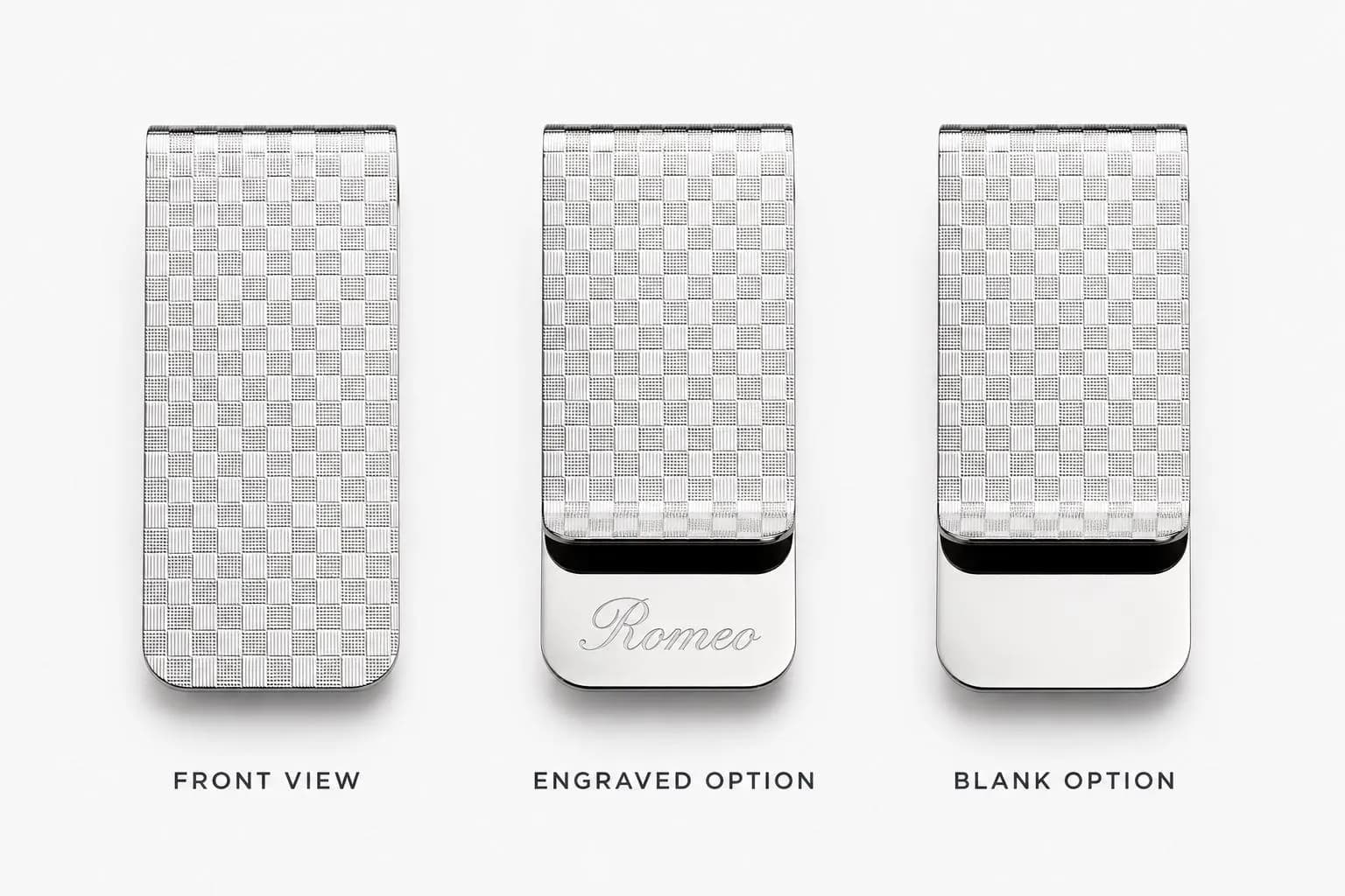 Silver Checkered Personalised Money Clip