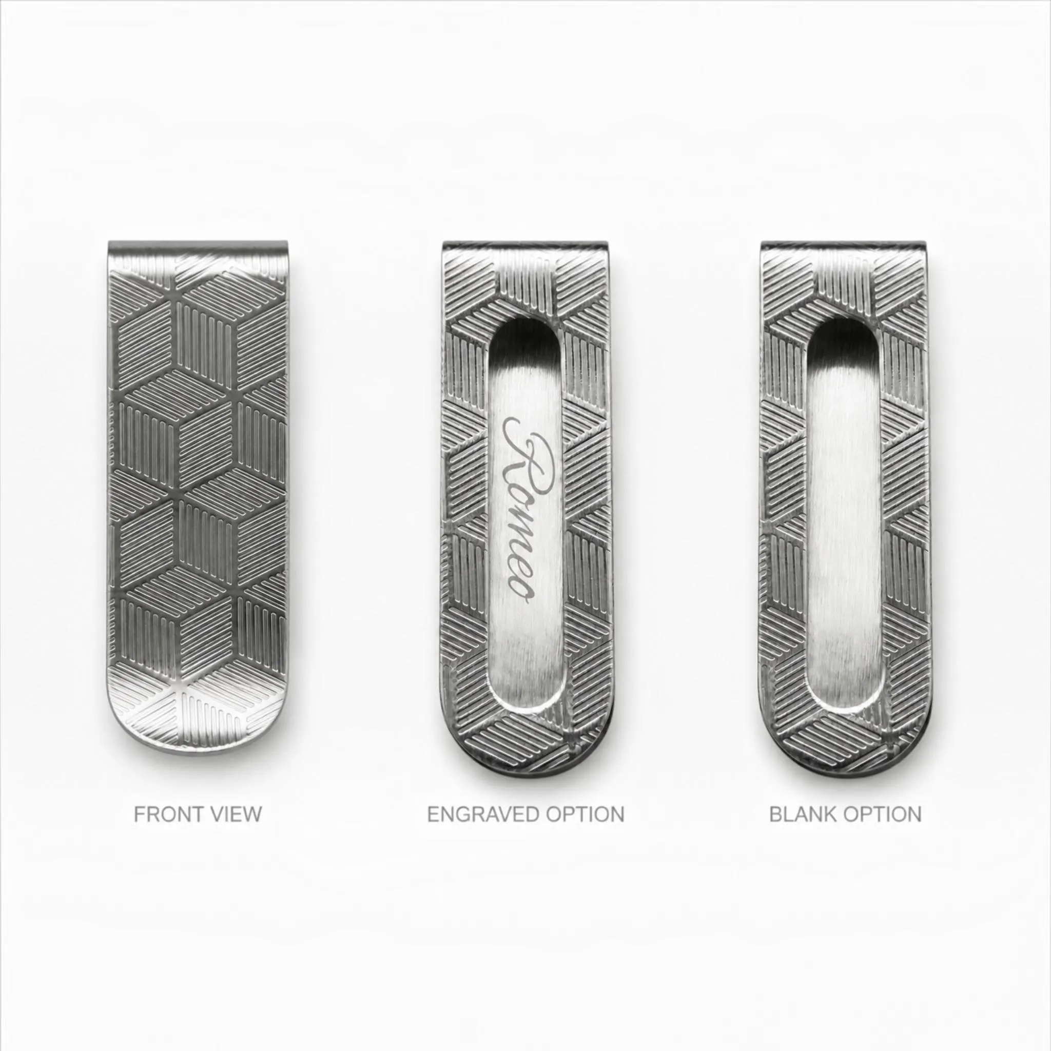 Silver Geometric Pattern Personalised Money Clip
