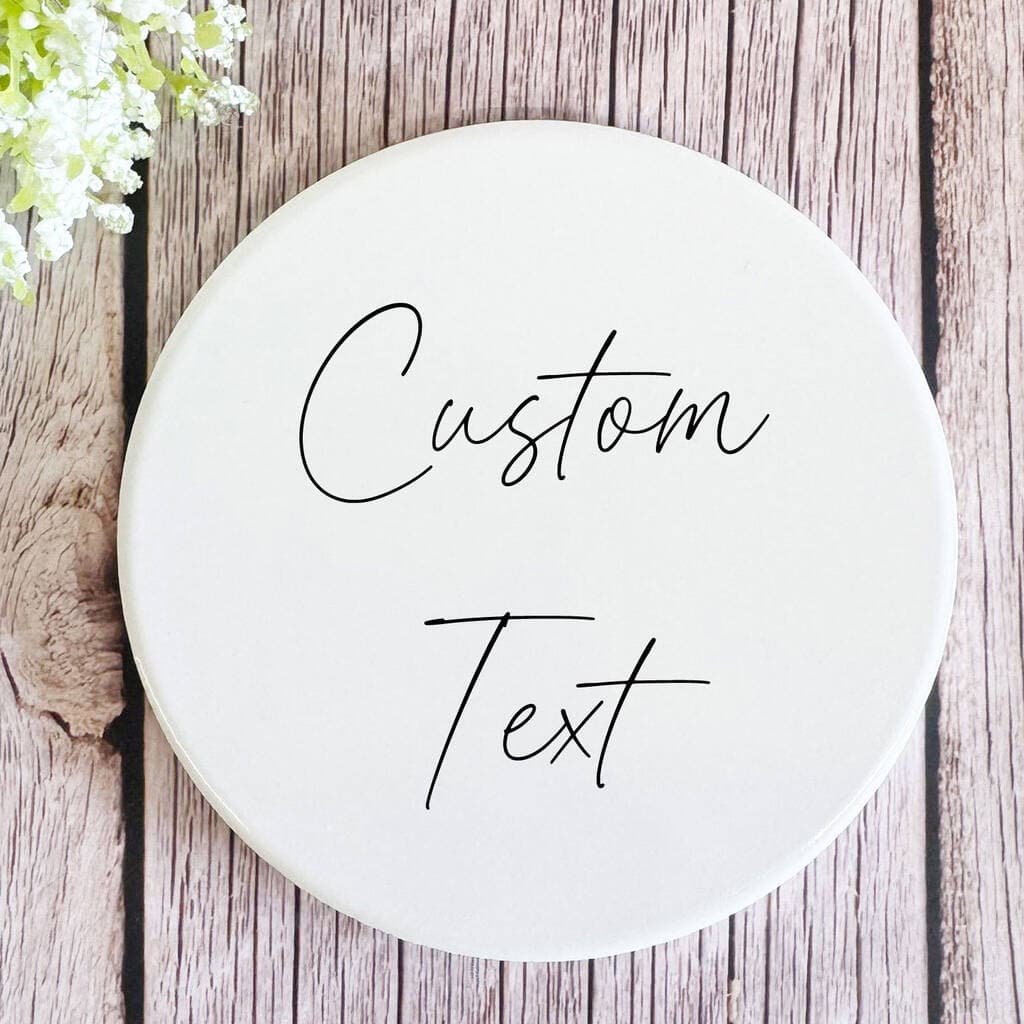 Personalised Round White Coaster With Custom Text
