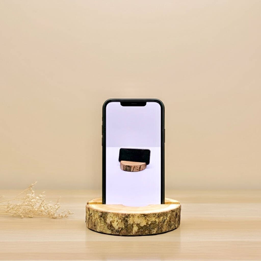 Wooden Log Slice Phone Holder And Tablet Holder
