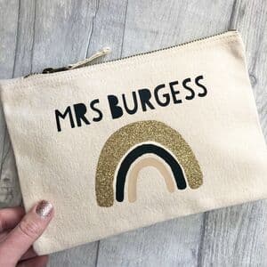 Personalised Gold Glitter Rainbow Pouch Bag