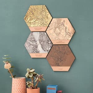 Personalised Metallic Map Hexagon Wall Art