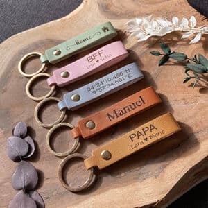 Personalised Engraved Faux Leather Keyring Custom Keychain Gift For Him Her