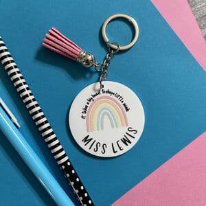 Thank You Teacher Big Hearts Rainbow Keyring