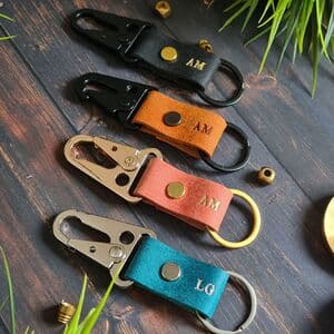 Personalised Initials Leather Carabiner Clasp Keyring