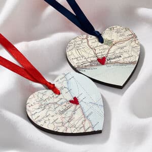Personalised Vintage Map Christmas Decoration Stitched Heart