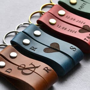 Personalised Couples Leather Keyring Set