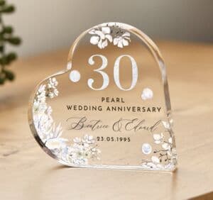 Personalised 30th Wedding Anniversary Gift – Pearl Heart Plaque